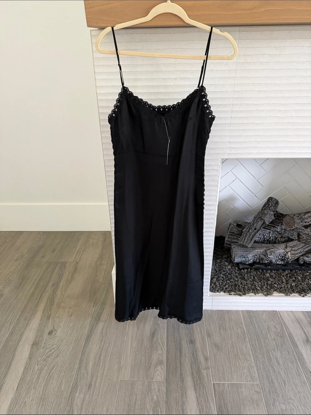 J. Crew Black Lace-Trim Slip Midi Dress